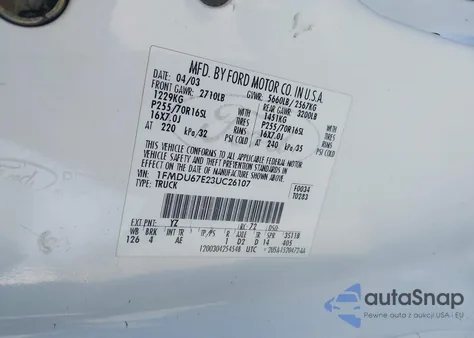 2003 Ford Explorer Sport Trac Xls/Xlt из США, поврежденный, VIN 1FMDU67E23UC26107